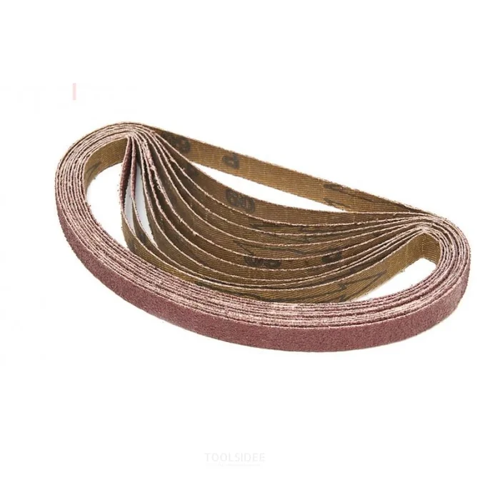 Jeu de 10 bandes abrasives HBM 13 x 457 mm K120 pour ponceuse à bande/à bande HBM Powerfile