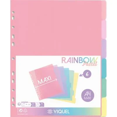 Jeu de 6 intercalaires Viquel polypropylène Rainbow A4 maxi. Coloris multicolores
