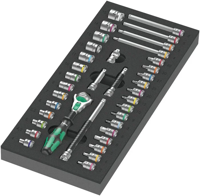 Jeu de cliquet Zyklop 37 pièces, 1/4″ 9720 Insert en mousse jeu cliquet 8000 A Zyklop 1 Wera – 05150110001