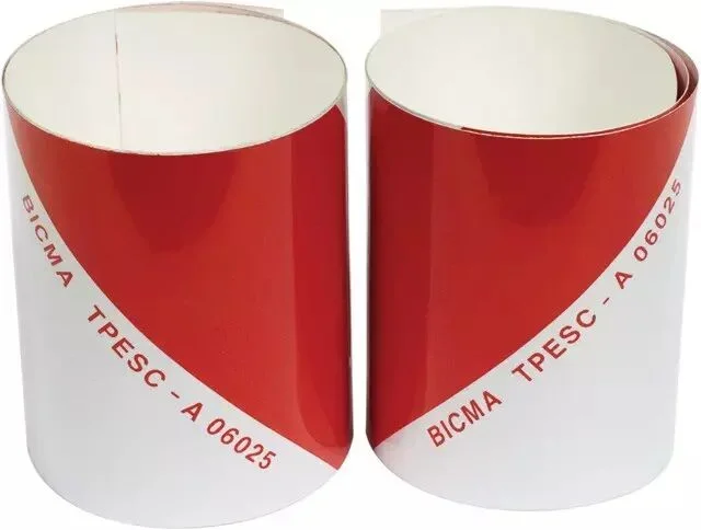 Kit 2 rlx adhésif blanc/rouge classe à larg 140mm long 1,12m