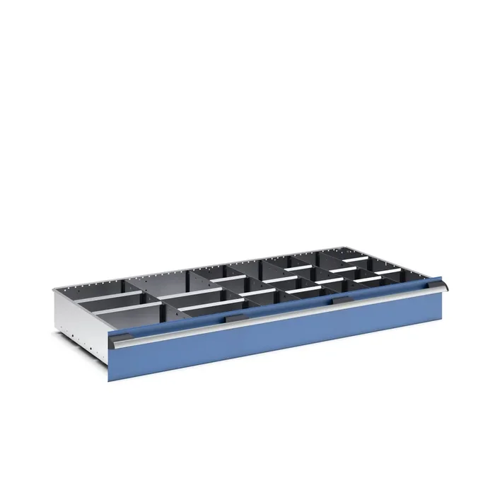 Kit de répartition Bott Panneau séparateur Argent en Tôle d’acier, à utiliser avec Tiroirs, Dimensions1300 X 650 X 150mm