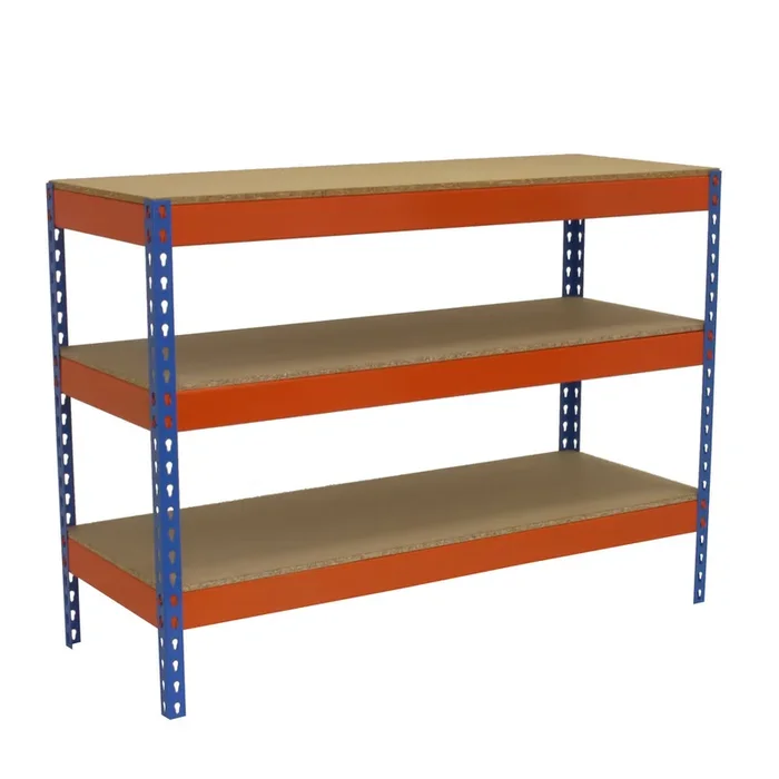 Kit établi Basic – 900x1200x450 – 3 niveaux Bleu/Orange/Bois – SIMON RACK – 8435104983683