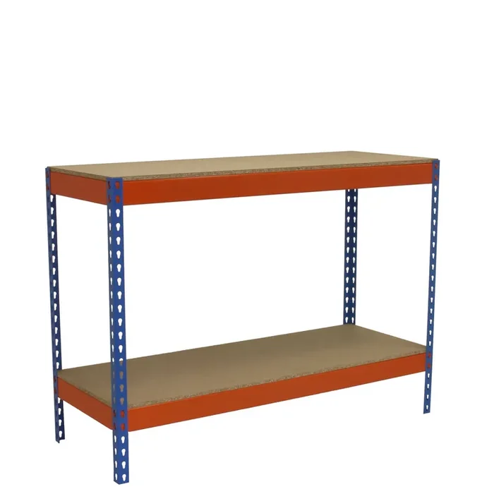 Kit établi Basic – 900x1500x450 – 2 niveaux Bleu/Orange/Bois – SIMON RACK – 8435104983539