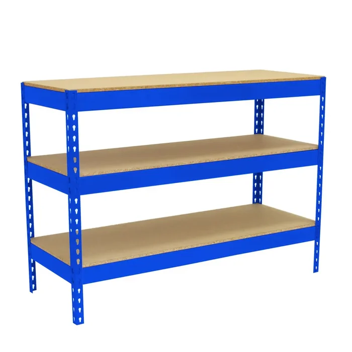 Kit établi Basic – 900x1500x450 – 3 niveaux Bleu/Bois – SIMON RACK – 8425437094026