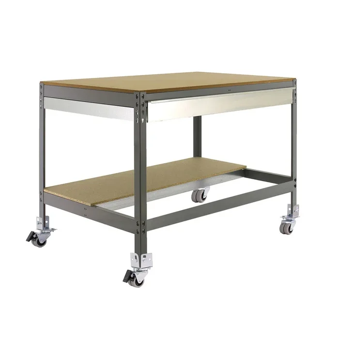 Kit établi mobile Bricolage – 917x1510x760 – 2 niveaux Gris/Bois – SIMON RACK – 8435104984512