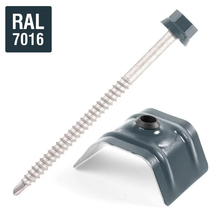 Kit fixation bac acier GRIS RAL7016 sur bois – 25 vis + cavaliers types C – SCELL-IT – K2COUV25-7016