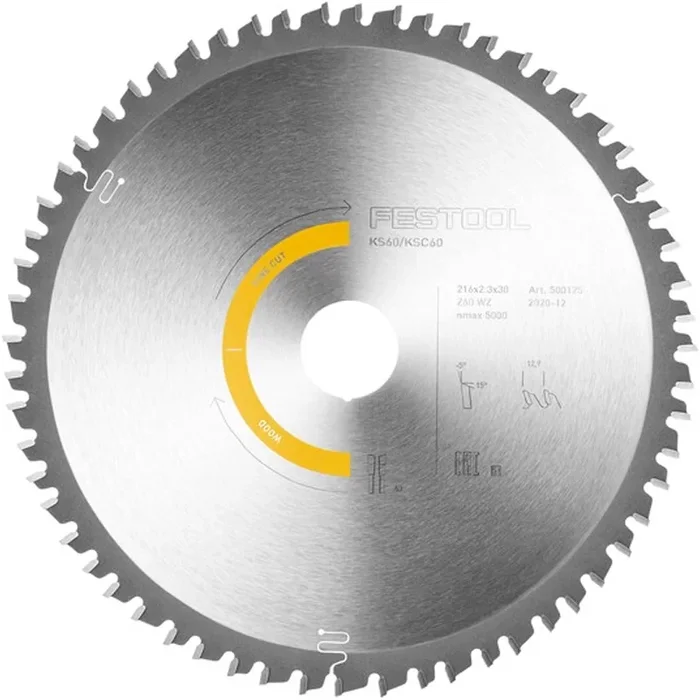 Lame de scie circulaire bois Festool Wood Fine Cut HW 216×2,3×30 mm 60 dents