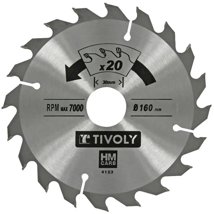 Lame de scie circulaire -Débit – Pour Bois et plâtre -Pour scie portative Ø: 160 x Ø2: 30 x Z: 20 TIVOLY – XT50514004123