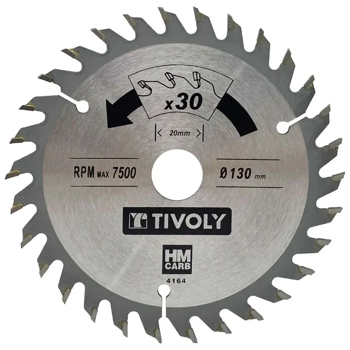 Lame de scie circulaire -Finition – Pour Bois dur, stratifié, parquet -Pour scie portative Ø: 130 x Ø2: 20 x Z: 30 TIVOLY – XT50514004164