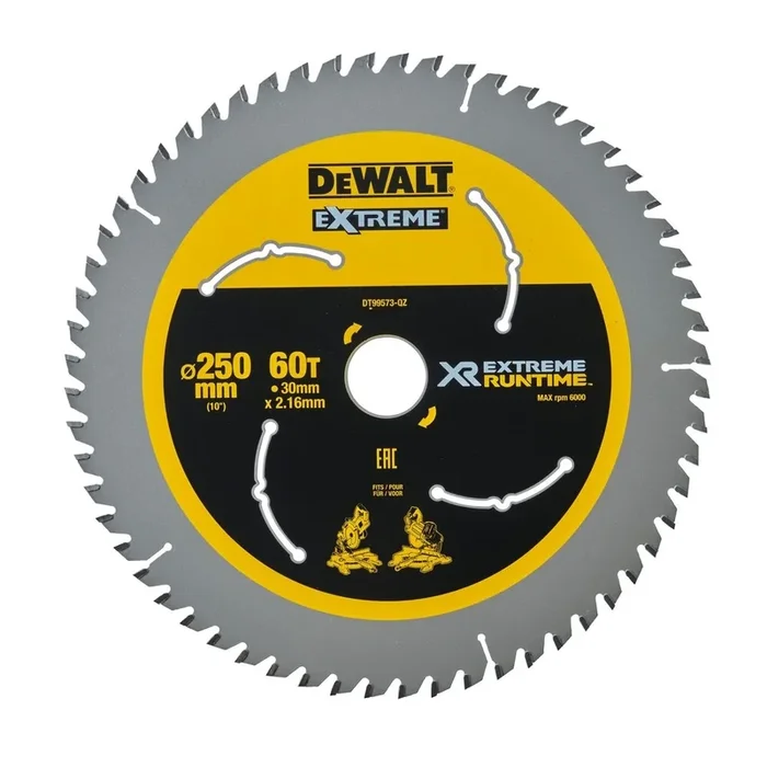 Lame de scie circulaire stationnaire carbure XR Runtime, 250 x 30 mm, 60 dents – DT99573-QZ – DEWALT