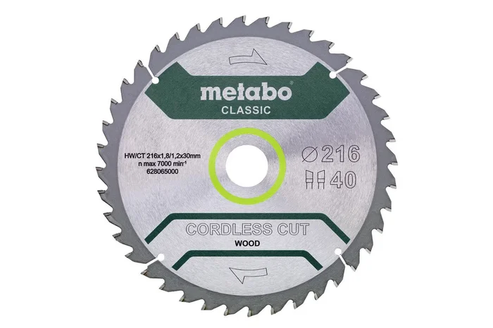 Lame de scie « cordless cut wood – classic », 216×30 Z40 WZ 5° – METABO – 628065000