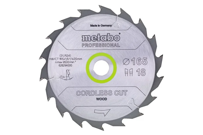Lame de scie « cordless cut wood – professional », 165×20 Z18 WZ 20° – METABO – 628294000