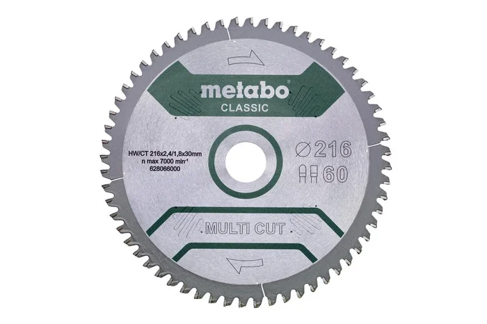 Lame de scie « multi cut – classic », 216×30, Z60 FZ/TZ, 5° nég. – METABO – 628066000