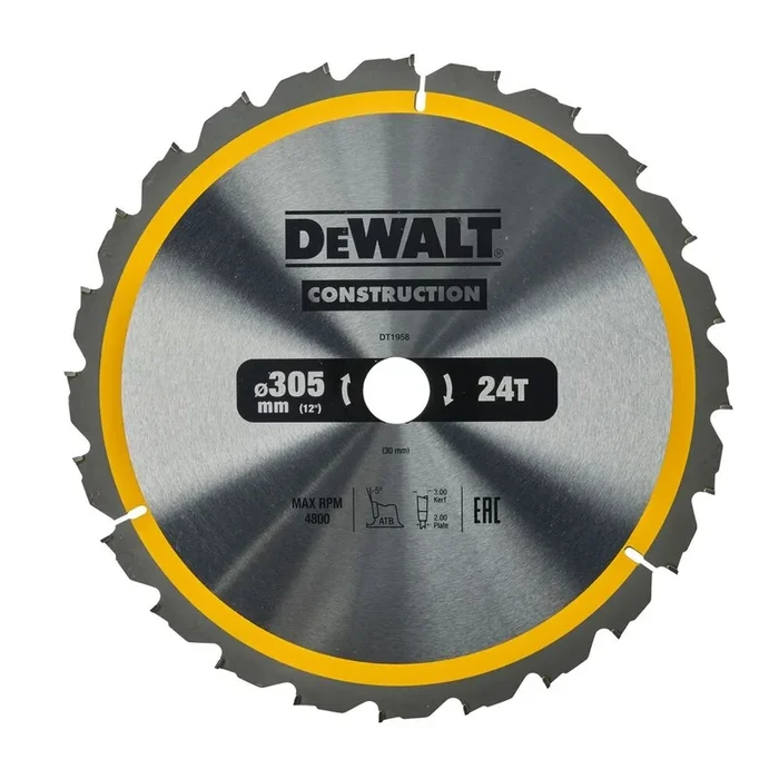 Lames de scie circulaire stationnaire carbure construction 305 x 30 mm, 24 dents – DT1958-QZ – DEWALT