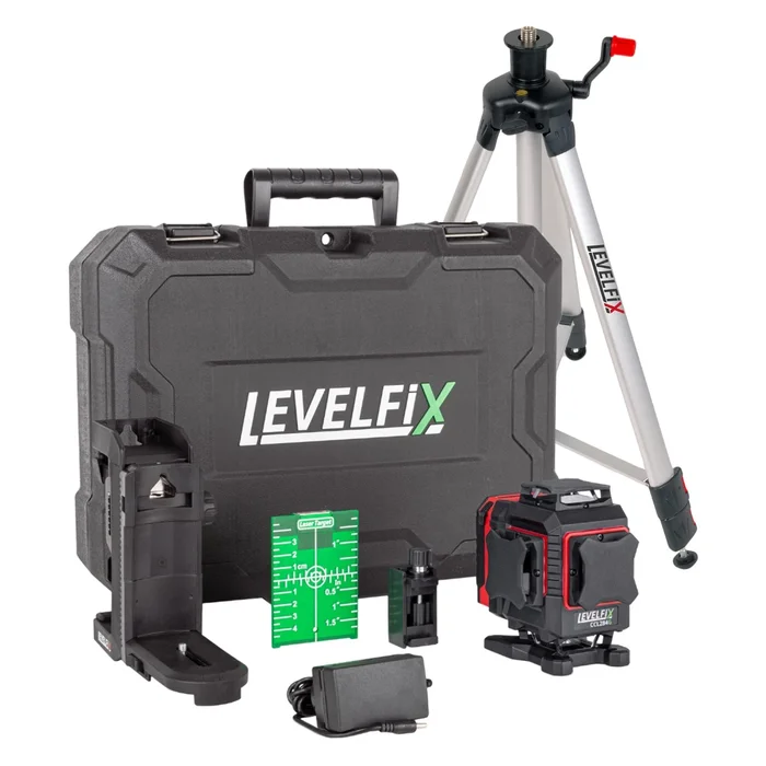Levelfix CCL284G Laser à croix 4D 360° avec trépied dans un coffret – vert – 30 m – 16 lignes – Bluetooth – IP53