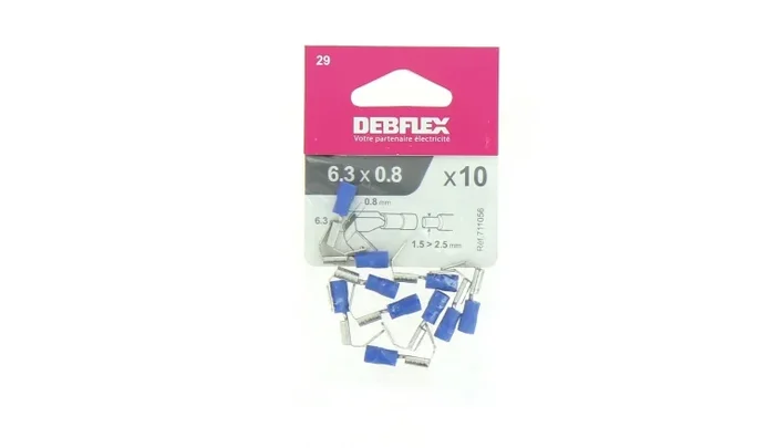 Lot de 10 Clips à Sertir Mâle/Femelle Pré-isolés Bleue pour Fil de 1.5 à 2.5 mm² Ref 711056 – Debflex