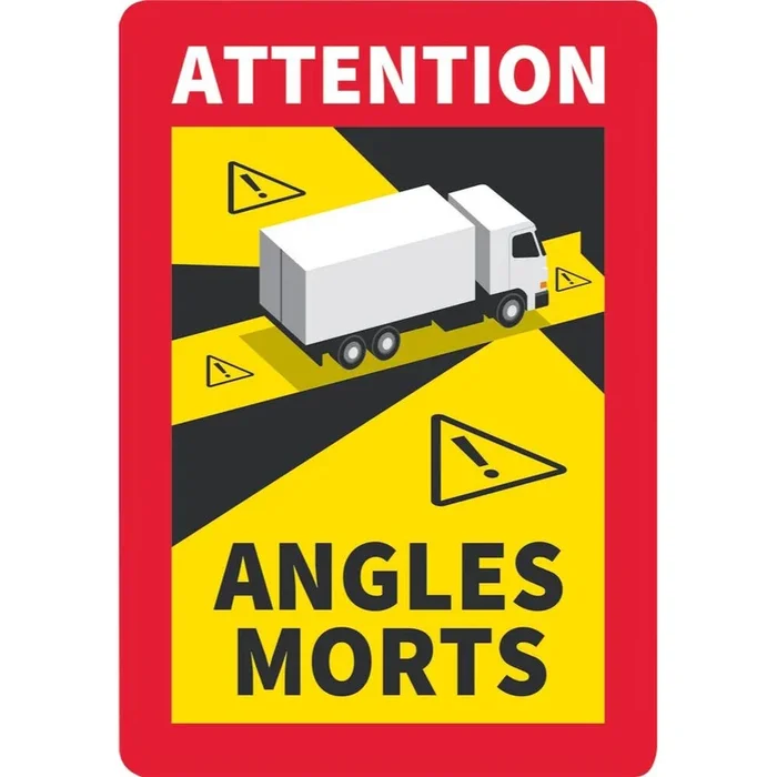 LOT DE 100 ADHESIF « ATTENTION ANGLE MORT » POUR CAMION – 170X250MM -GAR 6 ANS – Neutre – 61542