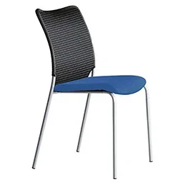Lot de 2 chaises Sun avec dossier galbé en résille noir – assise tissu bleu – structure 4 pieds en tube métallique gris aluminium