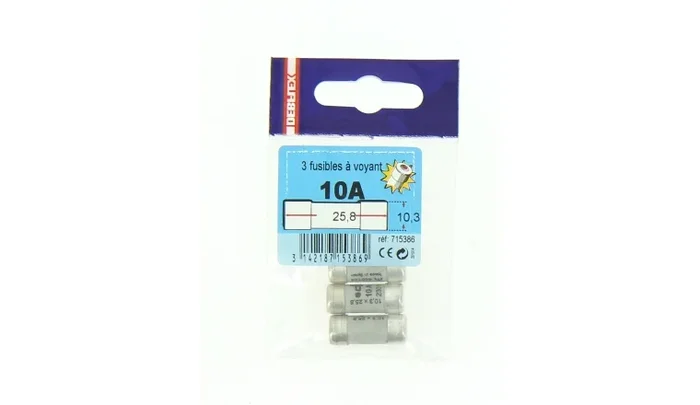 Lot de 3 Fusibles Céramique 10A – 230V – 10.3 x 25.8 mm – Ref 715386 – DEBFLEX