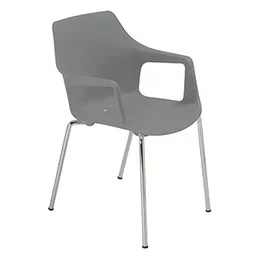 Lot de 4 fauteuils Gelati polypro gris – accotoirs fixes – structure acier coloris blanc