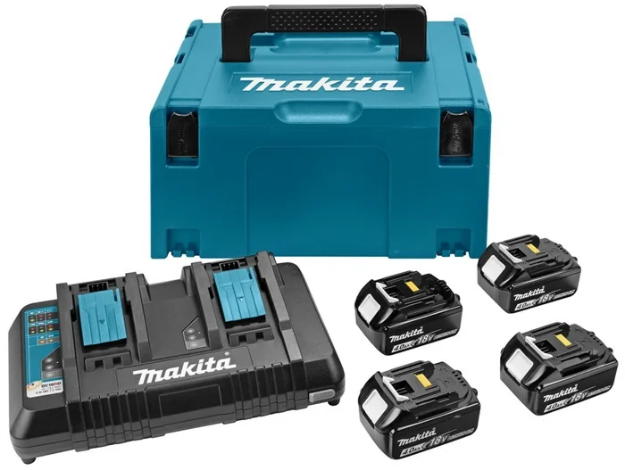 Makita 1972156-9 Kit démarrage sans-fil 18V Li-ion (4x batterie 4,0 Ah) + chargeur double – MAKPAC