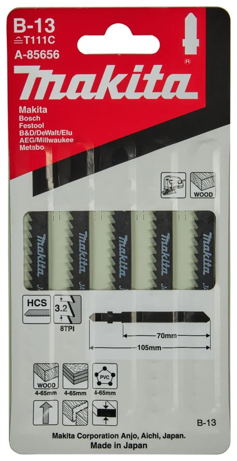 Makita A -85656 HCS Lame de scie sauteuse B13 – grossier – bois / plastique (5 pcs)