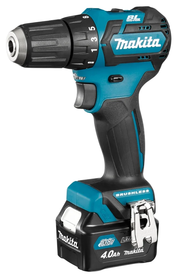 Makita DF332DSMJ Perceuse visseuse sans-fil – 10,8V Li-ion coulissante – 2 batteries 4,0 ah – MAKPAC – moteur bushless – 35 Nm
