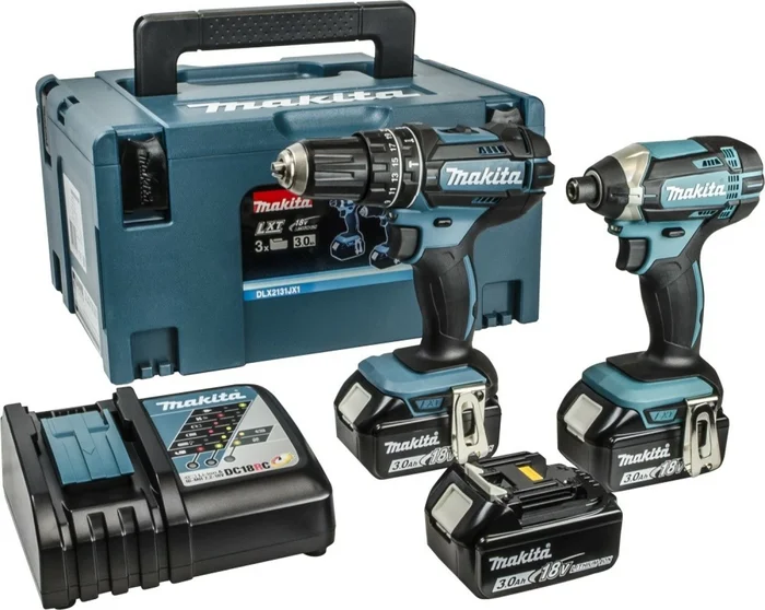 Makita DLX2131JX1 – Pack d&rsquo;outils sans-fil 18V Li-ion – Perceuse visseuse à percussion (DHP482) & Visseuse à percussion (DTD152) – Batterie (3x 3,0 Ah) – MAKPAC