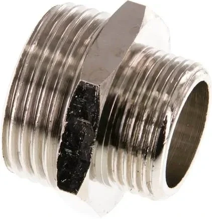 Mamelon double G 1″-G 3/4″, laiton nickelé