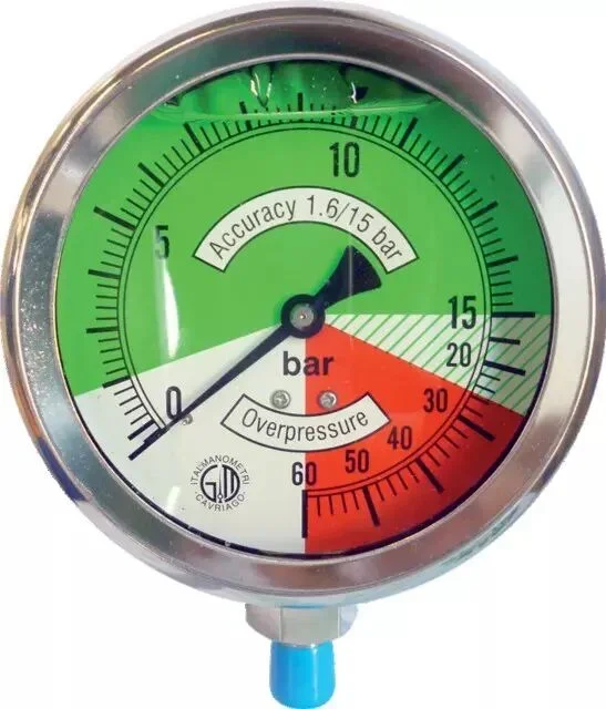 Manomètre 0-15 bars diamètre 100 mm 1/4 » gaz