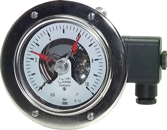 Manomètre à contact (CrNi/Ms), horizontal, 100mm, 0 – 25 bar