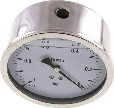 Manomètre à glycérine horizontal (CrNi/Ms),100mm, -1 à 0bar -Eco-Line