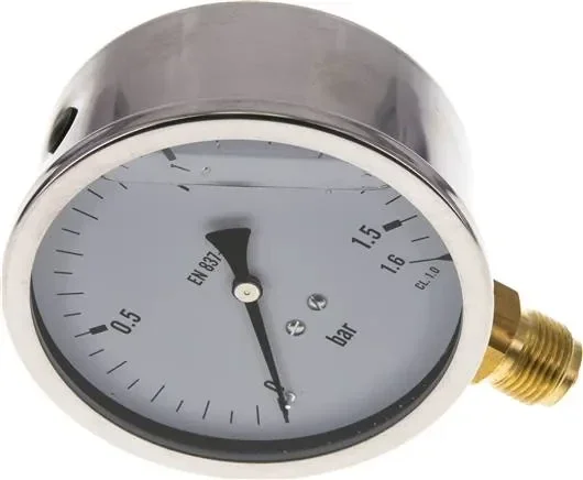 Manomètre à glycérine vertical (CrNi/Ms), 100 mm, 0 – 1,6 bar – Eco-Line