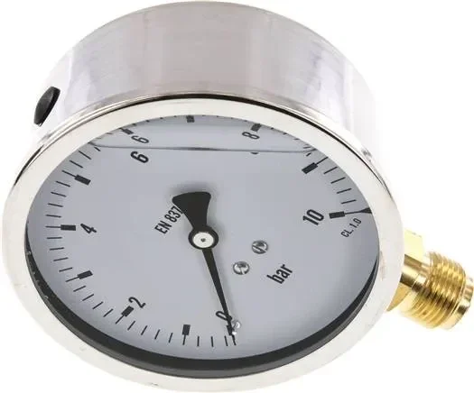 Manomètre à glycérine vertical (CrNi/Ms), 100 mm, 0 – 10 bar – Eco-Line