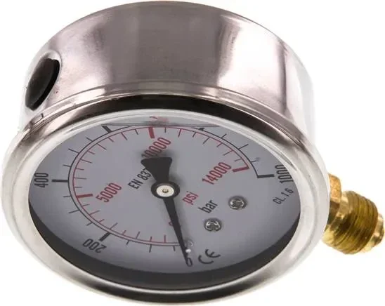 Manomètre à glycérine vertical (CrNi/Ms), 63 mm, 0 – 1 000 bar – Eco-Line
