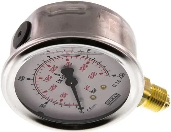 Manomètre à glycérine vertical (CrNi/Ms), 63 mm, 0 – 250 bar