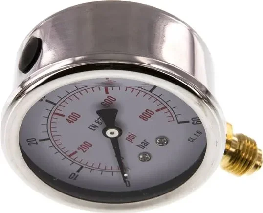 Manomètre à glycérine vertical (CrNi/Ms), 63mm, 0 – 60 bar