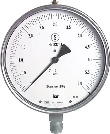 Manomètre de sécurité de précision, 160mm, -1 à 9 bar