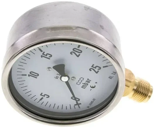 Manomètre vertical 100mm, 0 – 25 mbar, G 1/2