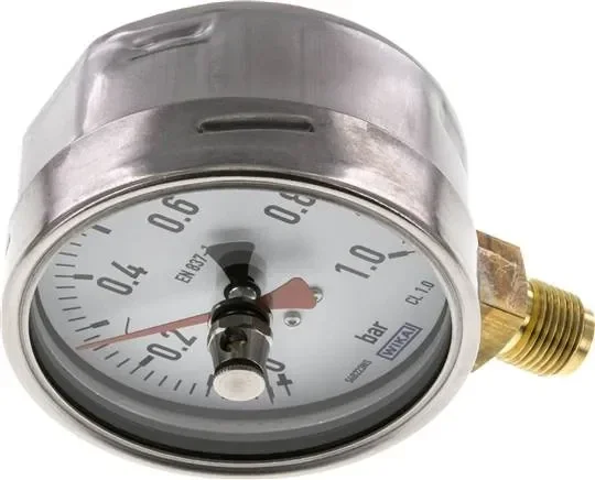 Manomètre vertical (CrNi/Ms), 100 mm, 0 – 1 bar, avec aiguille réinitialisable