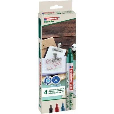 Marqueur permanent Edding 25 Ecoline pointe ogive 1 mm – pochette de 4 assortis