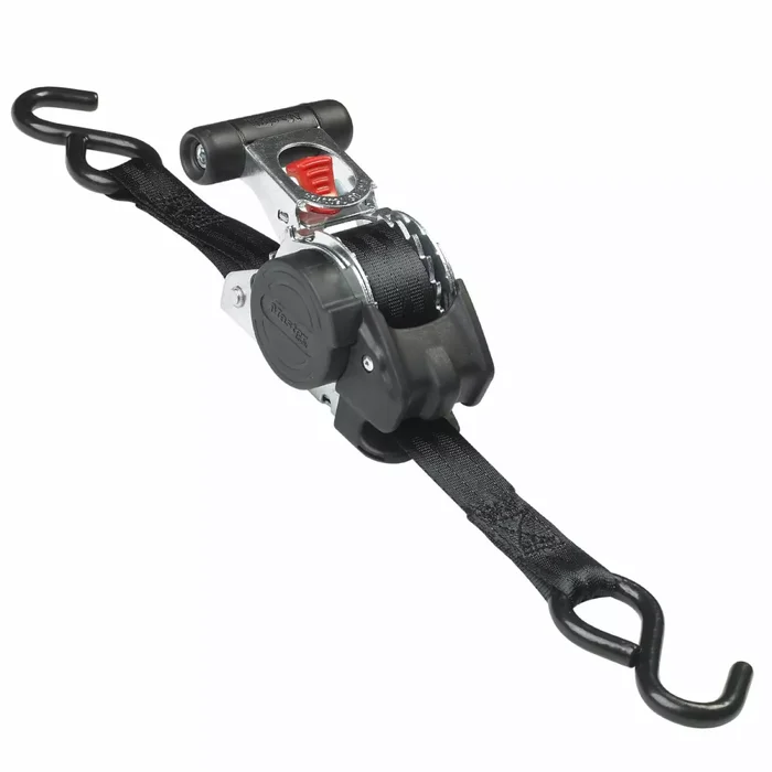 Master Lock 3248EURDAT Sangle de tension rétractable avec cliquet et crochets en S – 3 m x 25mm – noir