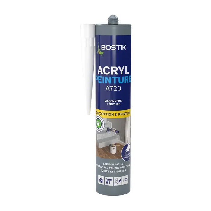 Mastic acrylique pour peinture ACRYL Peinture – Blanc 310ml – Lot de 12 – BOSTIK – 30614227