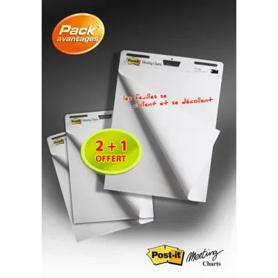 Meeting-Charts Post-It – bloc de 30 feuilles pour affichage mural – 63,5 x 77,4 cm – lot de 3