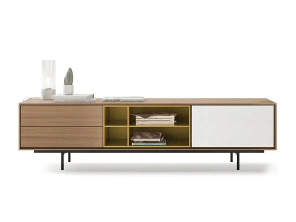 Meuble de service Aura en placage bois avec niche et porte laquée – Treku
