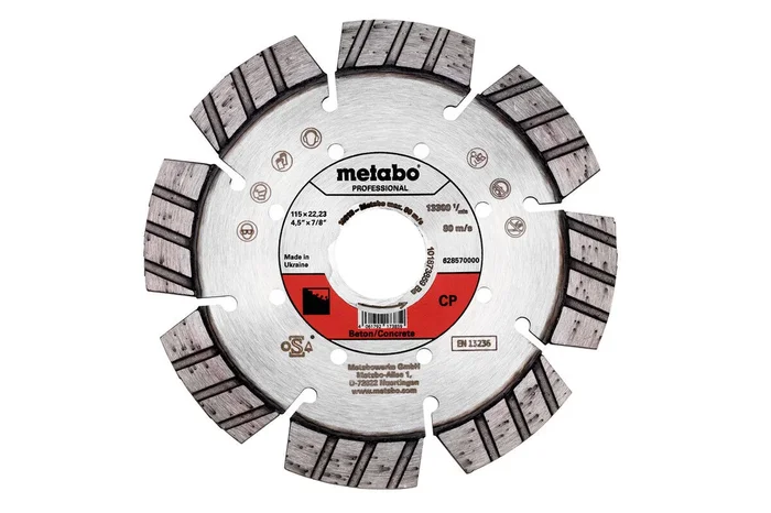 Meule de tronçonnage diamantée 115×22,23mm, « CP », Béton « professional » – METABO – 628570000