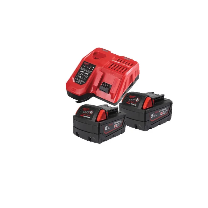 Milwaukee M18 NRGCR-502 Kit de démarrage batterie Li-ion 18 V (2 batteries 5,0 Ah) + chargeur – Résistant aux produits chimiques