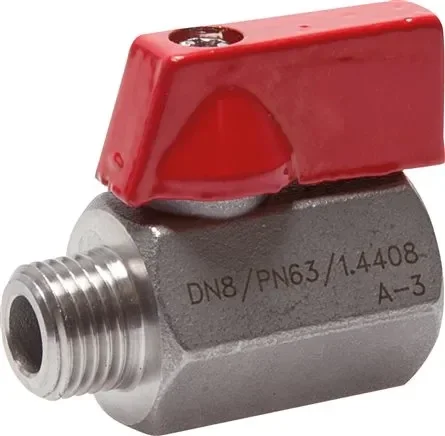 Mini-robinet à bille en acier inoxydable G 1/2″ femelle / mâle, PN 63