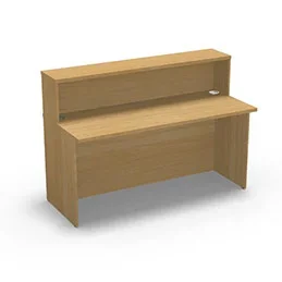 Module de banque d’accueil Come In droit avec réhausse H 110 x L 160 x P70 cm décor hêtre naturel – équipé de 2 obturateurs diamètre 60 cm