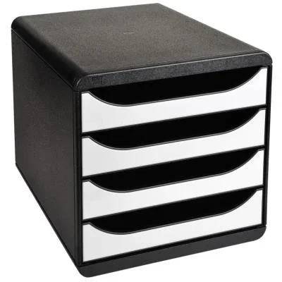 Module de classement Exacompta Big Box glossy 4 tiroirs – A4+ – noir – façades blanches